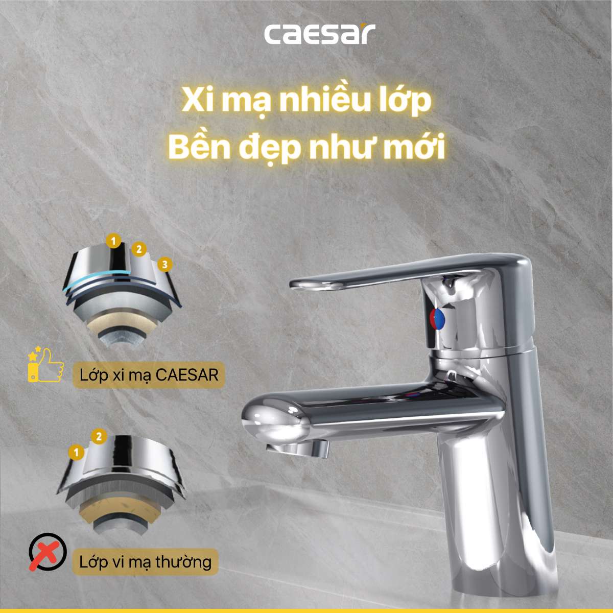 Vòi chậu lavabo nóng lạnh Caesar B430CU - 13