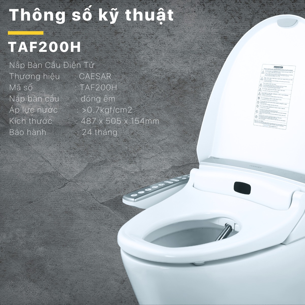 Bồn cầu 1 khối nắp điện tử Caesar CD1395+TAF200H - 12
