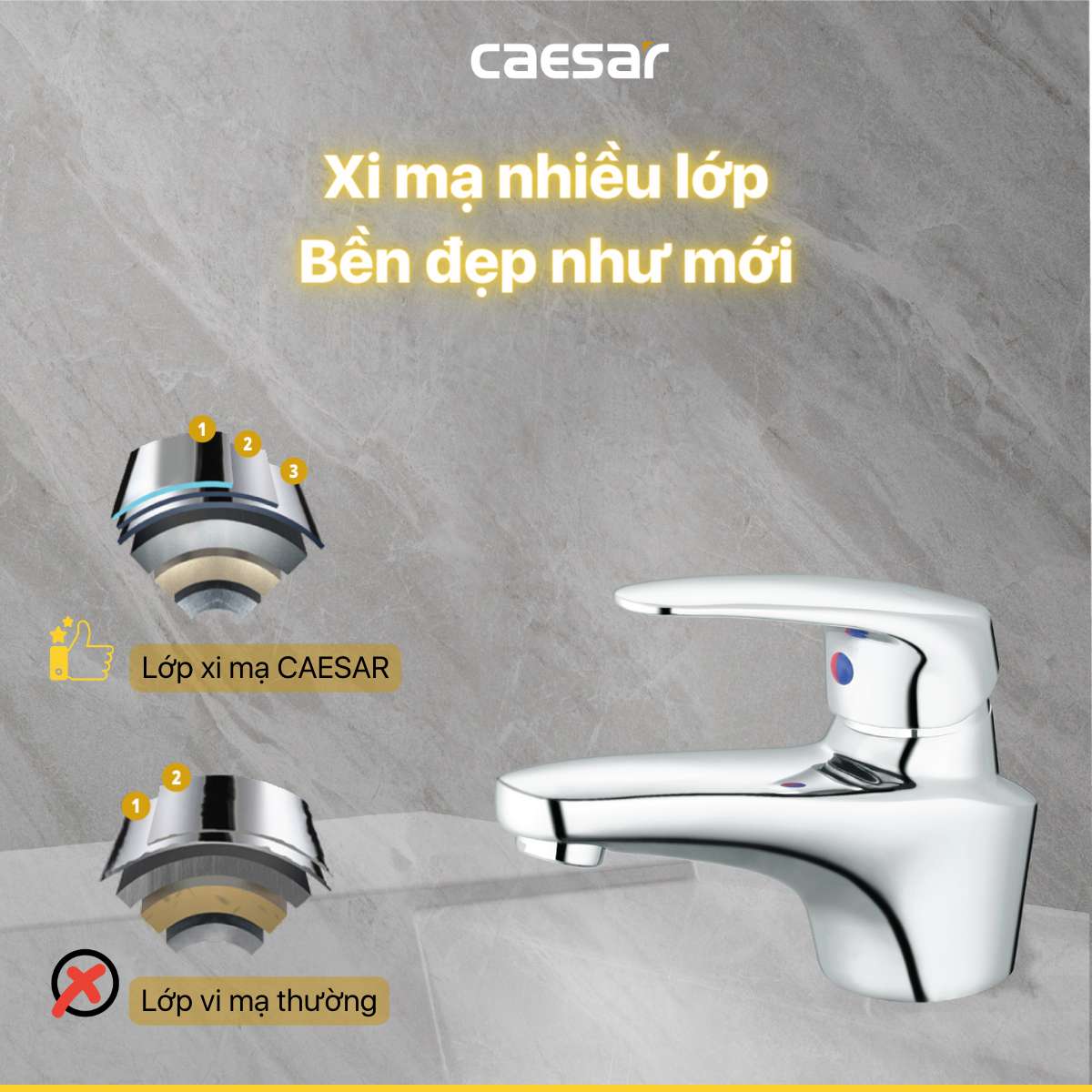 Vòi chậu lavabo nóng lạnh Caesar B170CU - 12