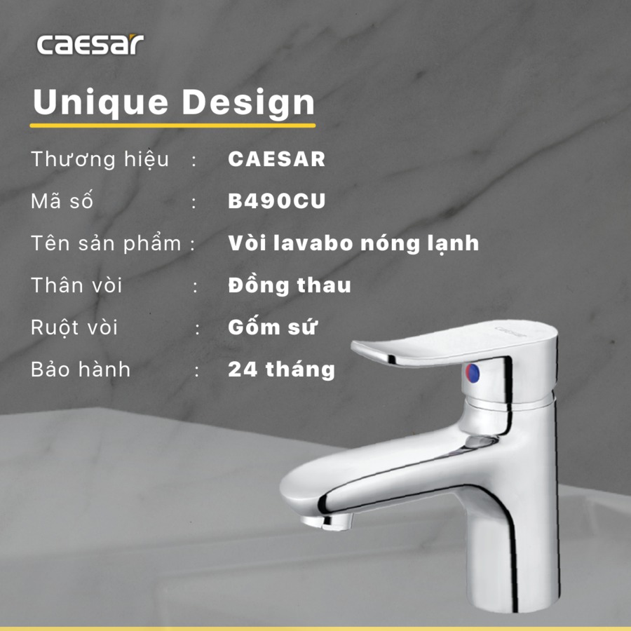 Vòi chậu lavabo nóng lạnh Caesar B490CP / B490CU - 21