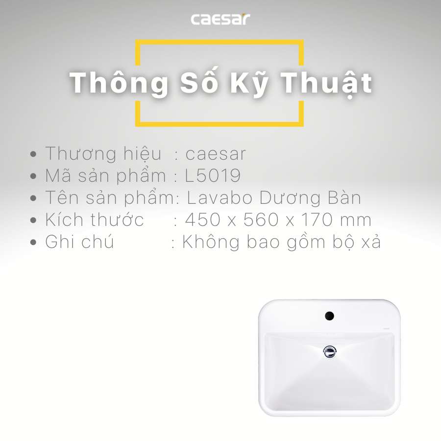 Chậu lavabo dương vành Caesar L5019 - 16