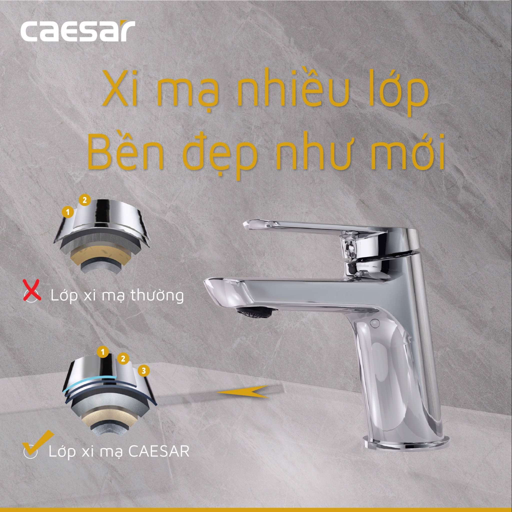 Vòi chậu lavabo nóng lạnh Caesar B200CU - 13