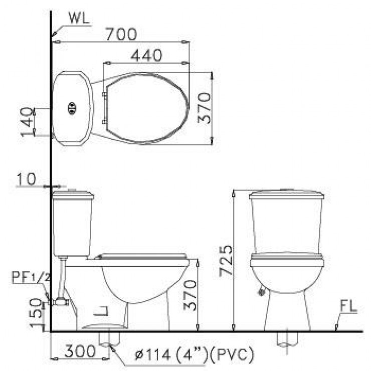 Bồn cầu 2 khối Caesar CD1338 nắp thường