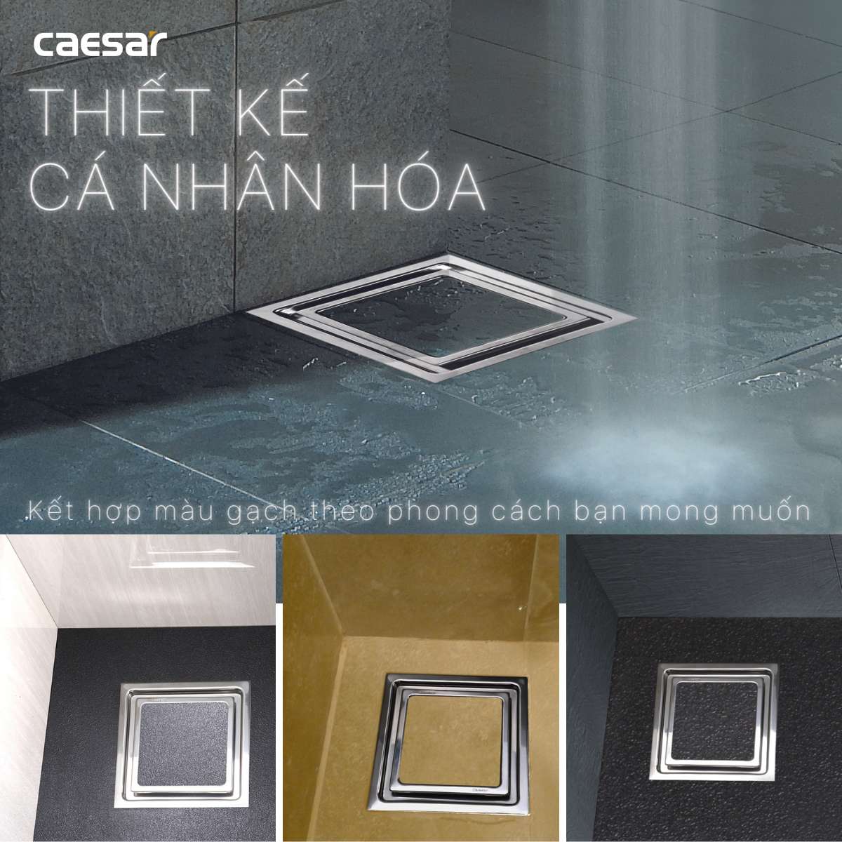 Phễu thoát sàn inox 304 20x20cm φ60 Caesar F2060 - 7