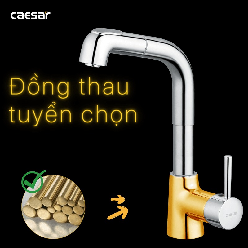 Vòi chậu lavabo dây rút nóng lạnh Caesar B900CU - 18