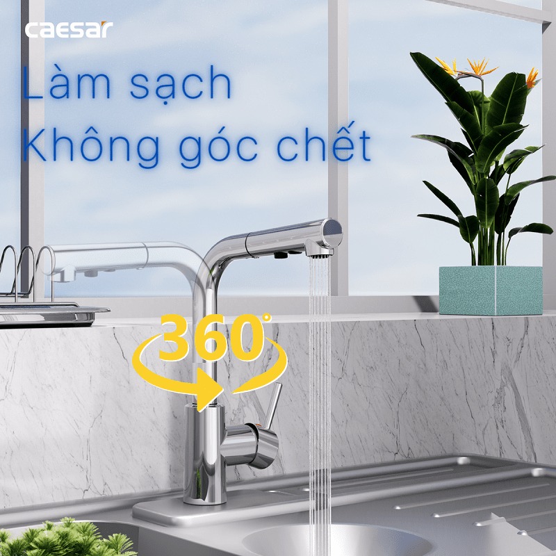Vòi bếp dây rút nóng lạnh Caesar K915C - 18