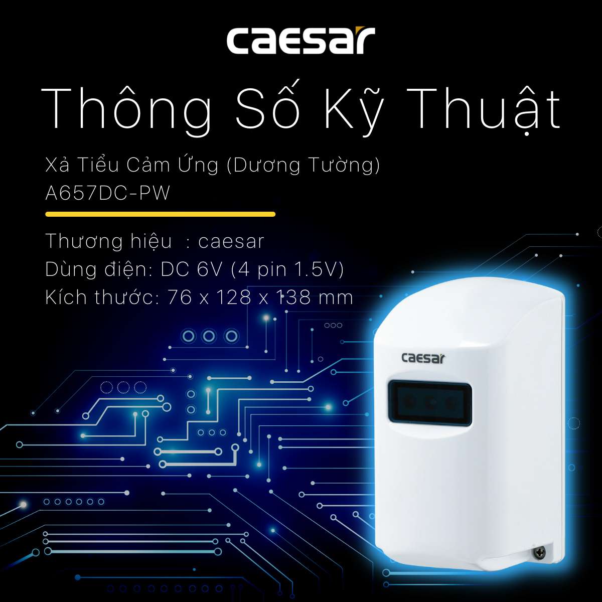 Van tiểu cảm ứng dùng pin Caesar A657DC-PW (A657DCPW) - 10