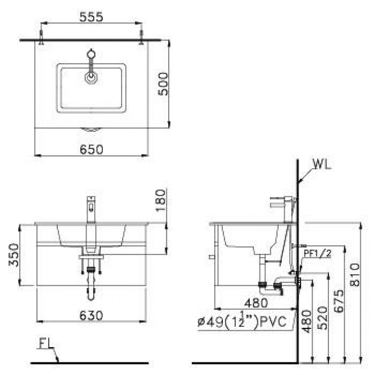 Chậu lavabo dương vành Caesar LF5030 - 2