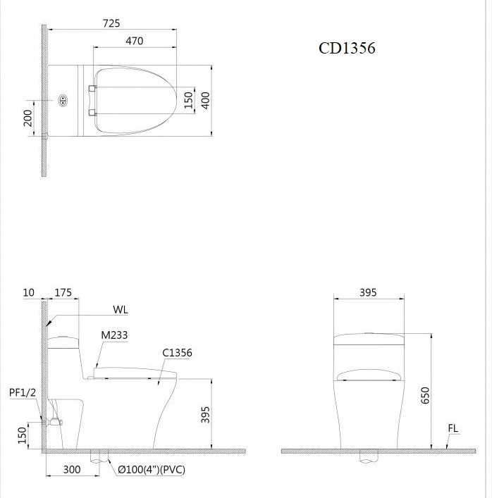 Bồn cầu 1 khối Caesar C1356 (CD1356) nắp đóng êm - 29