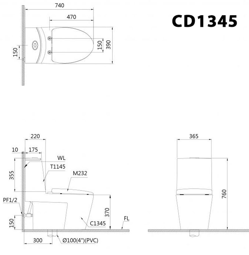 Bồn cầu 2 khối Caesar CD1345 nắp êm - 2