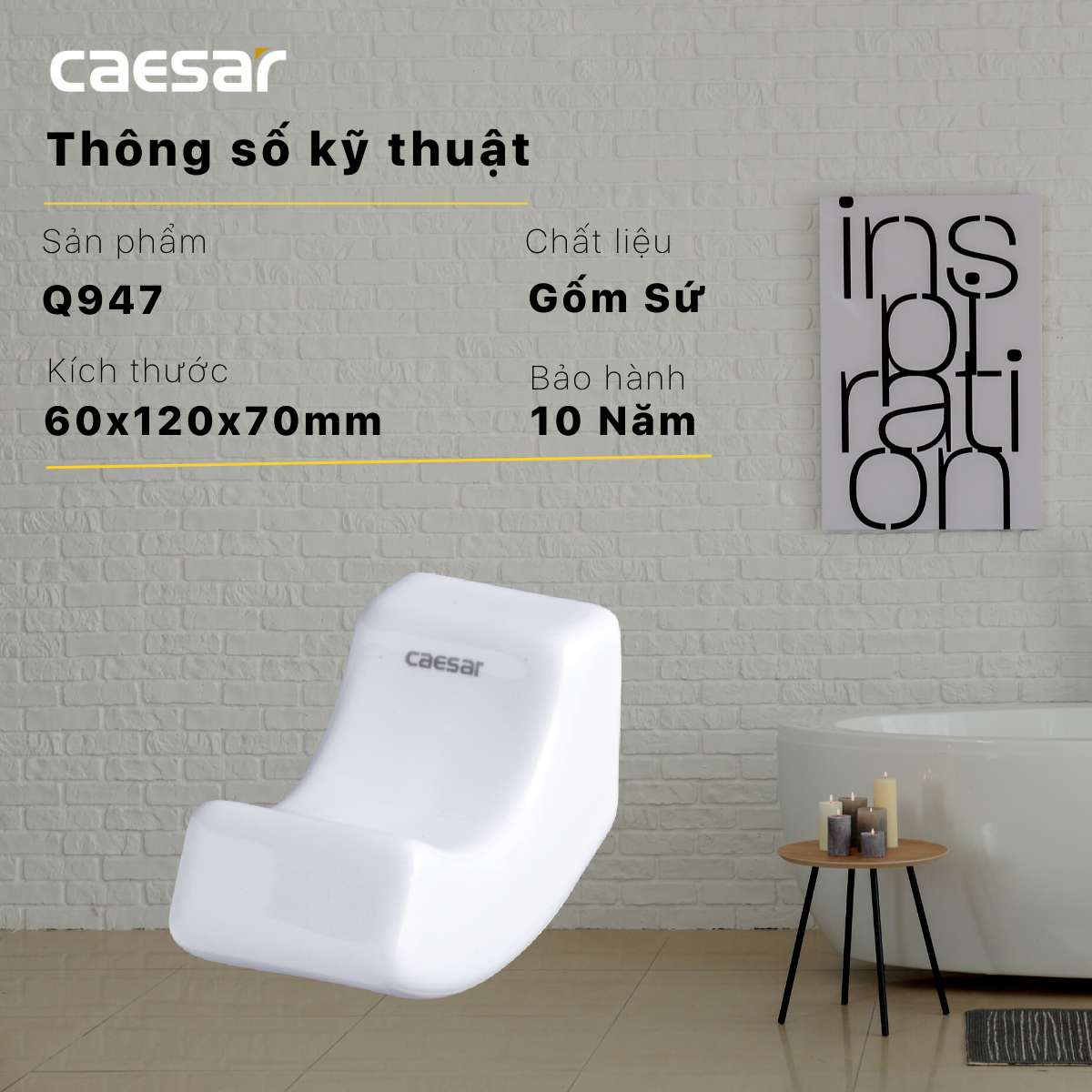 Móc áo đơn bằng sứ Caesar Q947 - 12