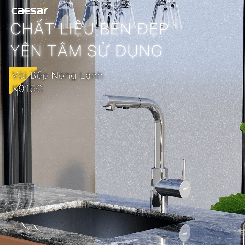 Vòi bếp dây rút nóng lạnh Caesar K915C - 15