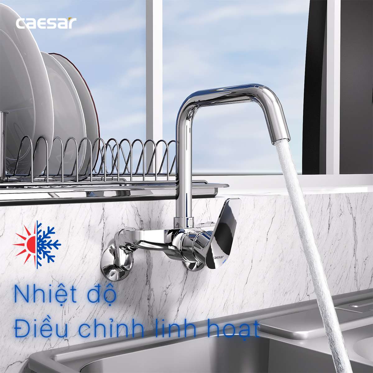 Vòi bếp nóng lạnh gắn tường Caesar K535C - 14