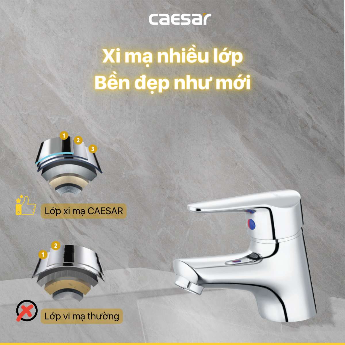 Vòi chậu lavabo nóng lạnh Caesar B120CU - 7