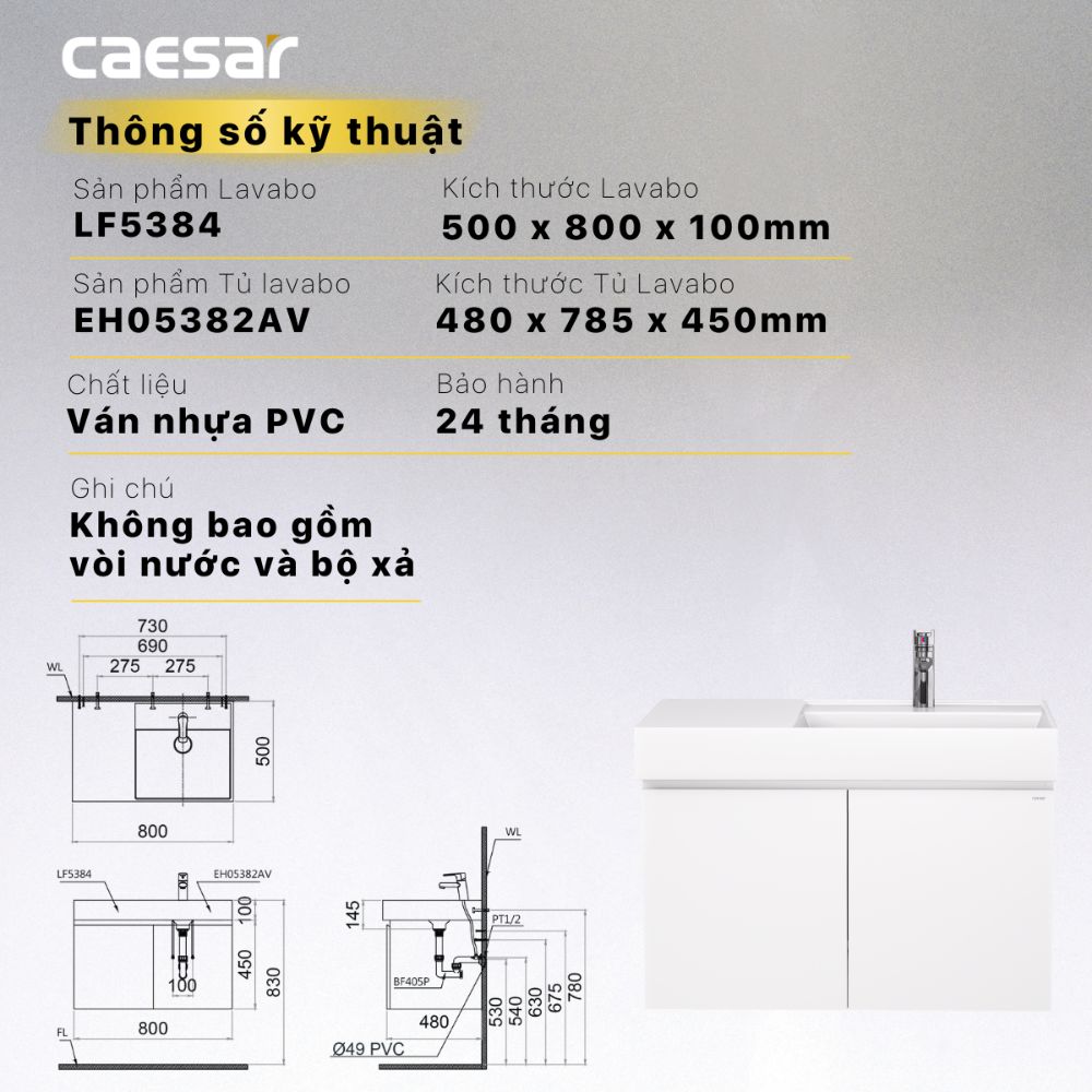Bộ tủ lavabo Caesar LF5384+EH05382AV - 10