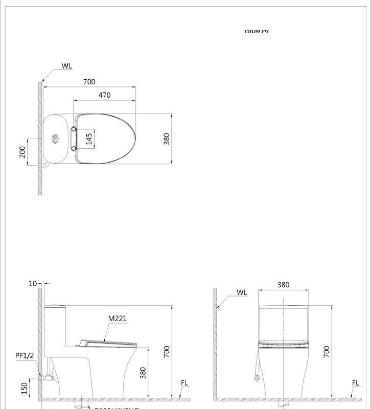 Bồn cầu 1 khối nắp điện tử Caesar CD1395+TAF200H - 25