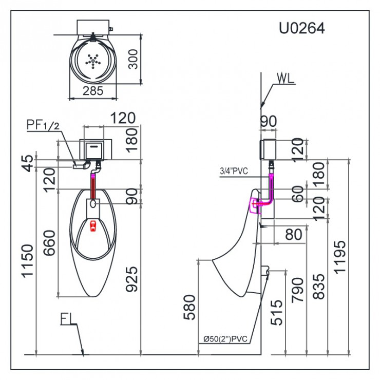 Bồn tiểu nam treo tường Caesar U0264