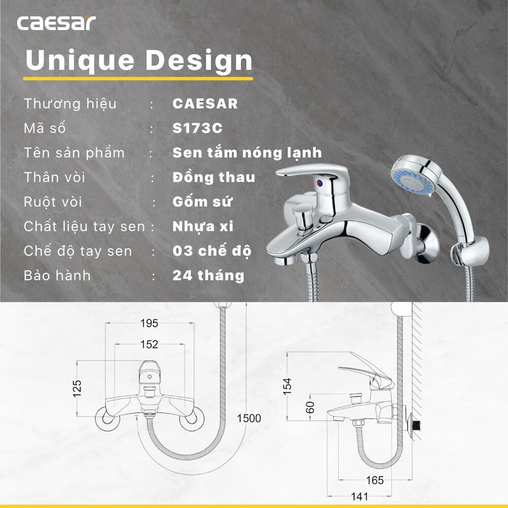 Bộ sen cây tắm đứng nóng lạnh Caesar BS127+S173C - 10