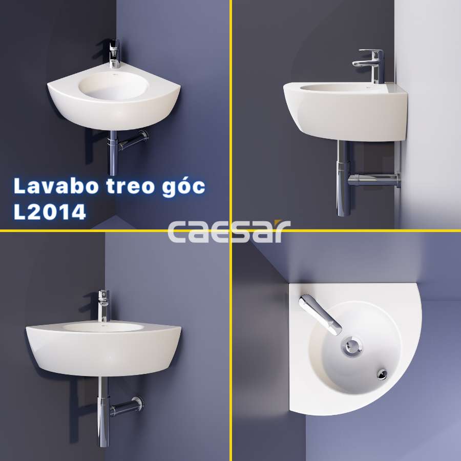 Chậu rửa lavabo treo tường đặt góc Caesar L2014 - 12