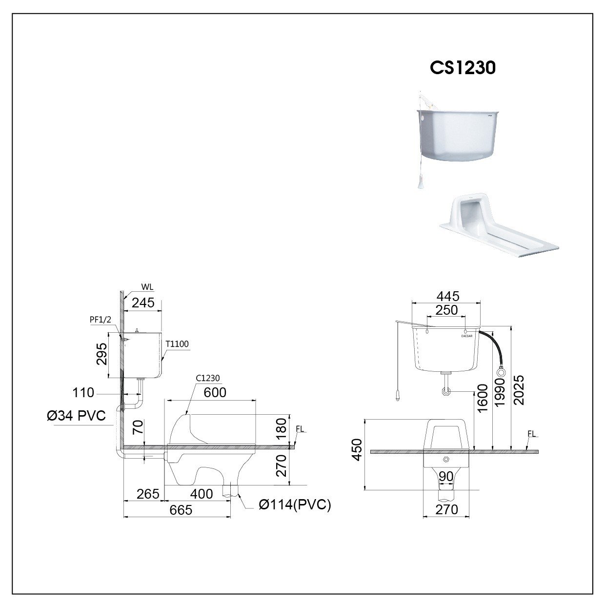Bồn cầu xí xổm Caesar CS1230 - 2