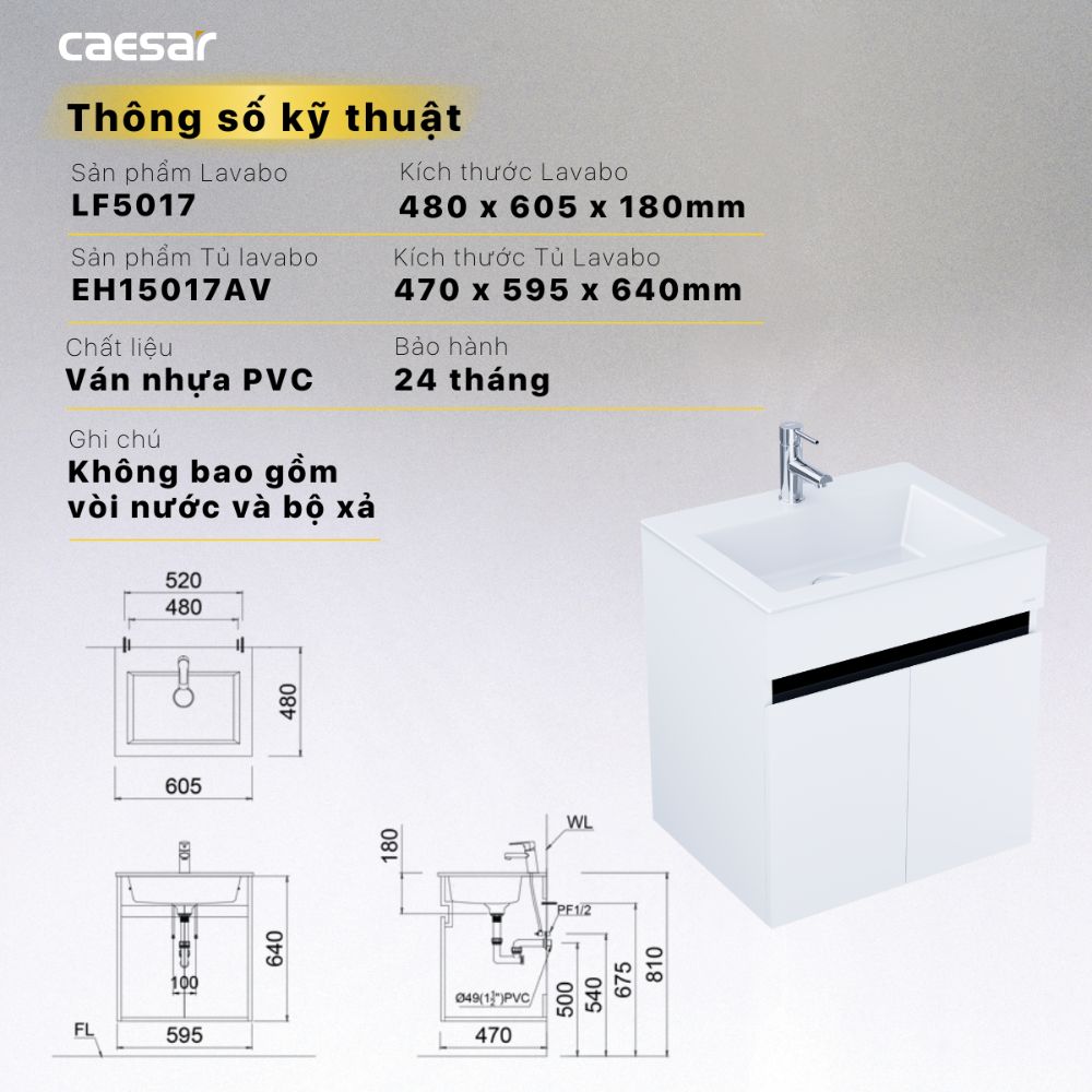 Bộ tủ lavabo Caesar LF5017+EH15017AV - 14