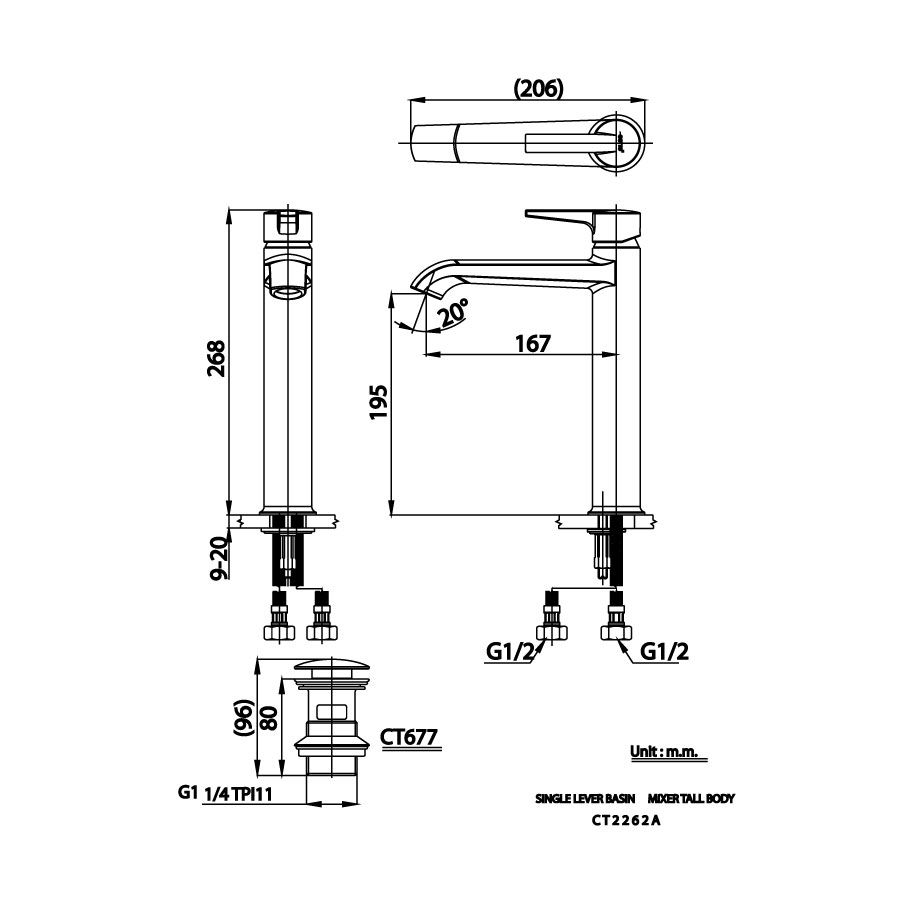 Vòi chậu lavabo COTTO CT2262AY nóng lạnh thân cao Linio - 2