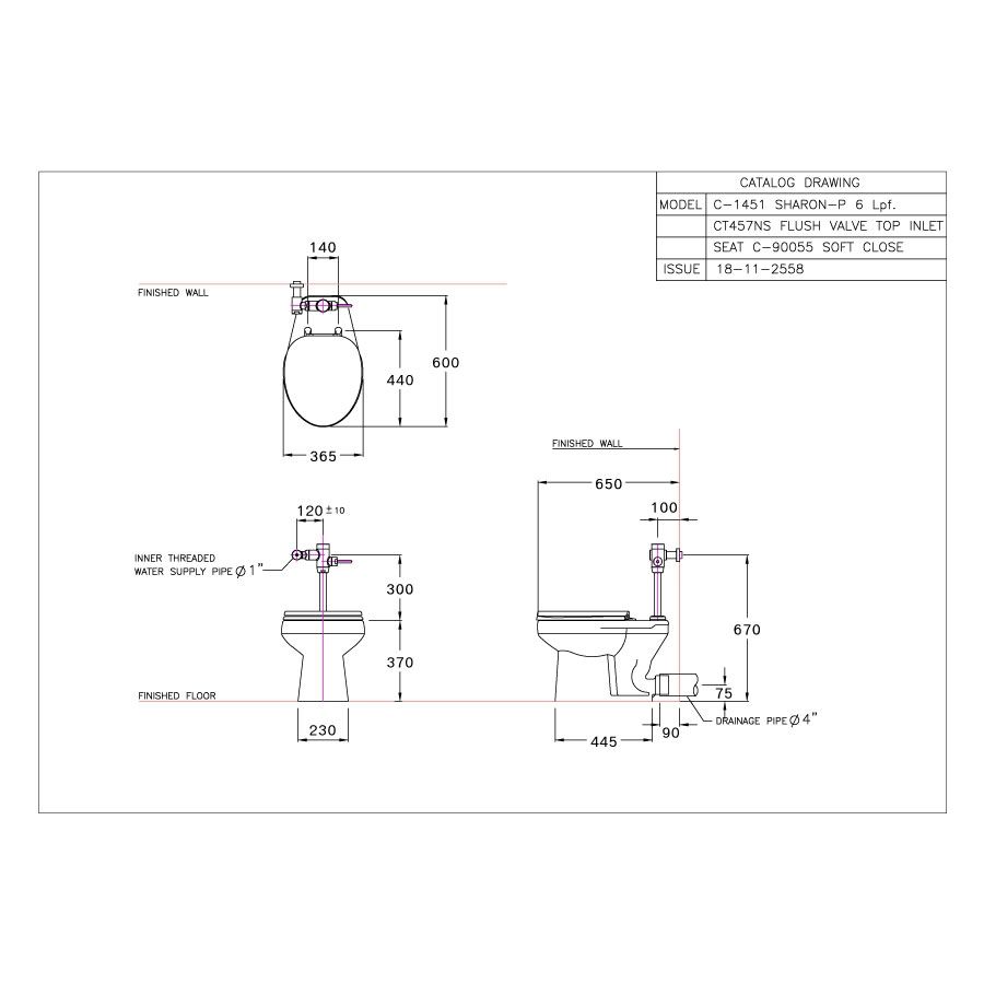 Bồn cầu đặt sàn COTTO C1451 van xả trực tiếp Sharon nắp đóng êm - 2
