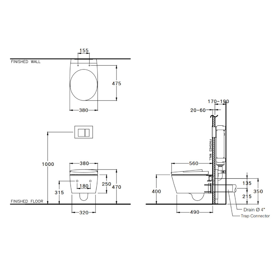 Bồn cầu treo tường COTTO SC19517(F) nắp êm dòng Oval - 2