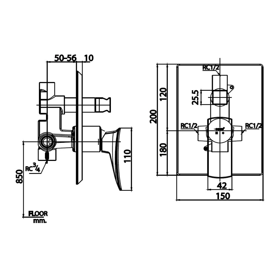 Van điều chỉnh âm tường nóng lạnh COTTO CT2255A - 3