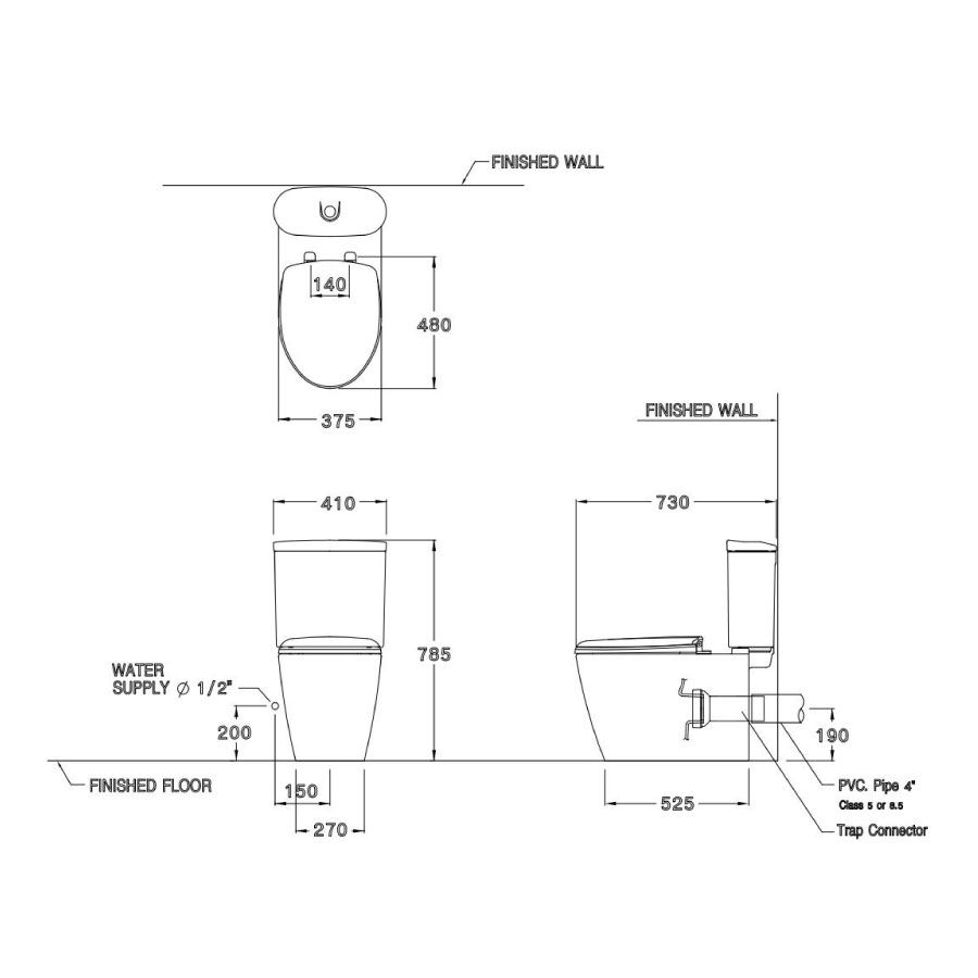 Bồn cầu 2 khối COTTO C16917 nắp đóng êm 3x3-E1 - 2