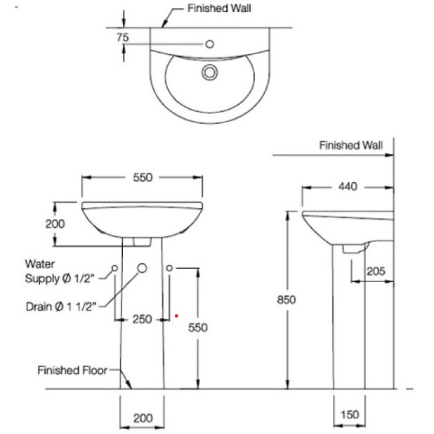 Chậu lavabo treo tường COTTO C014 Wendy