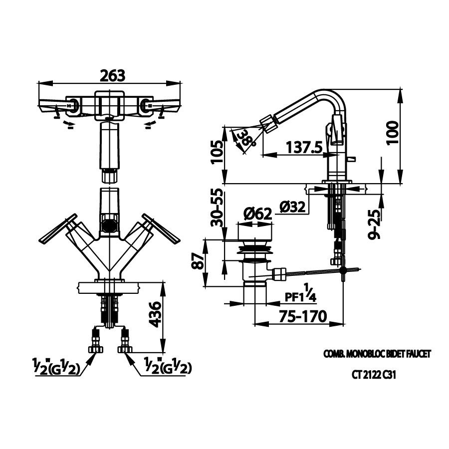 Vòi chậu lavabo COTTO CT2122C31 nóng lạnh Glacier - 2