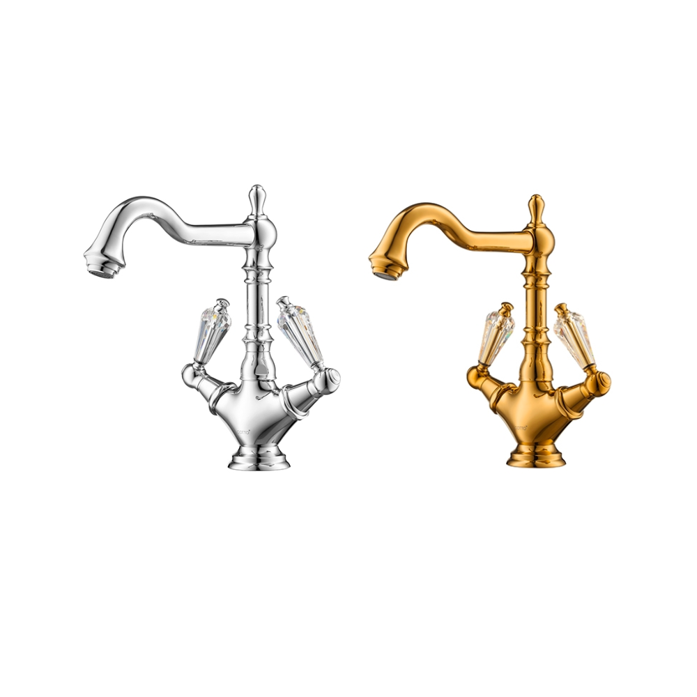 Vòi chậu lavabo COTTO CT2223C17ST#GR nóng lạnh thân cao màu vàng Glamis - 2
