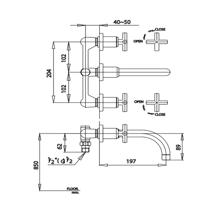 Vòi chậu lavabo COTTO CT237C16 nóng lạnh gắn tường Cross