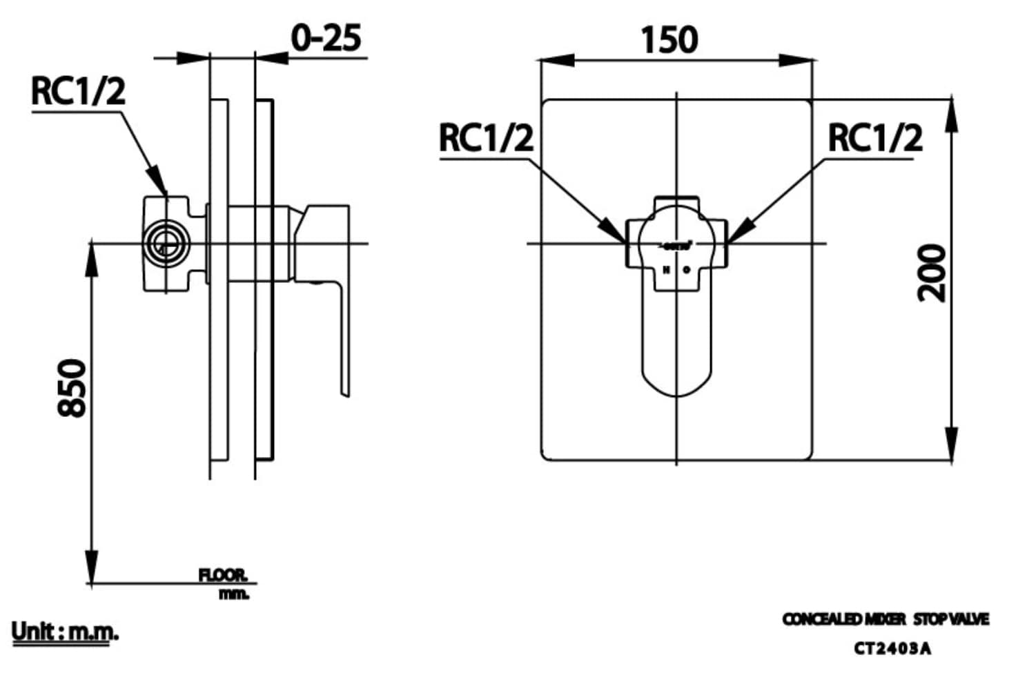 Van điều chỉnh âm tường COTTO CT2403A nóng lạnh 1 đường nước Waltz