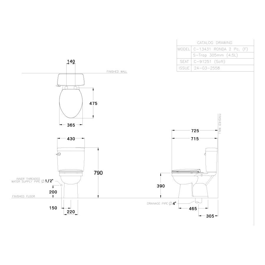 Bồn cầu 2 khối COTTO C13431 nắp đóng êm Ronda - 2