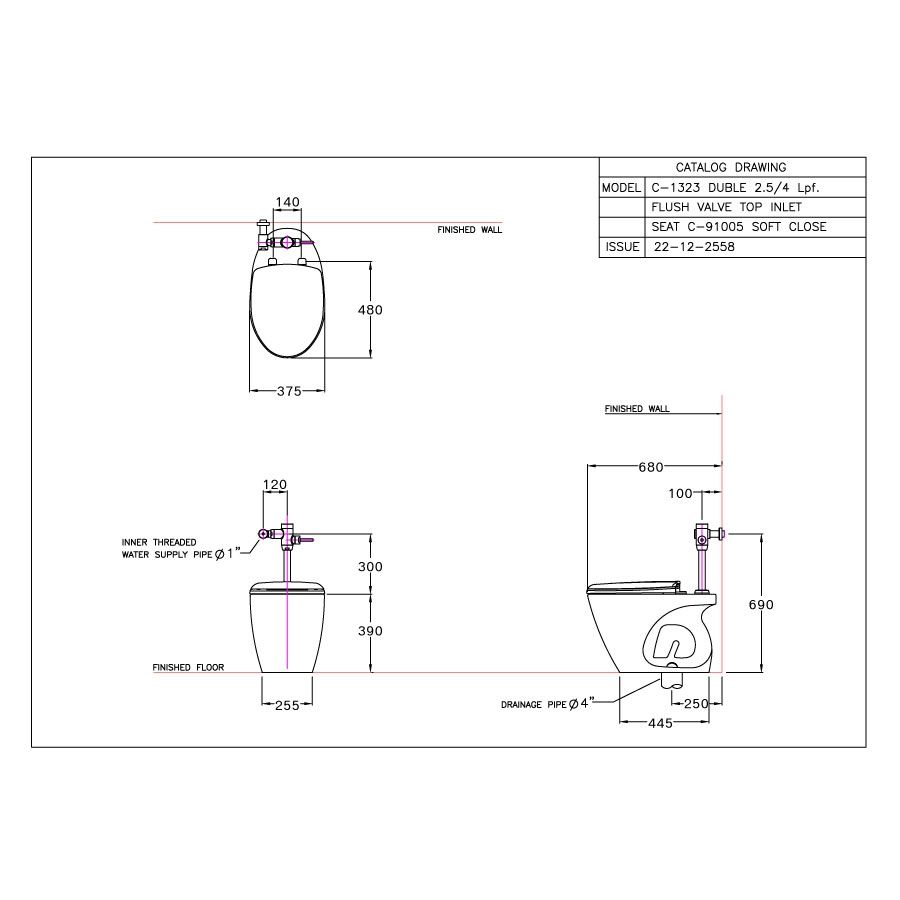 Bồn cầu đặt sàn COTTO C1323 van xả trực tiếp Duble nắp đóng êm