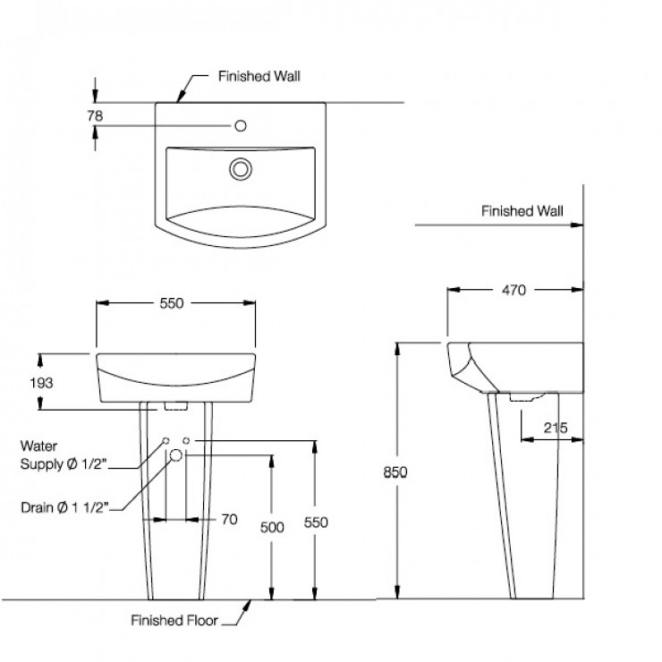Chân chậu lavabo dài COTTO C4150