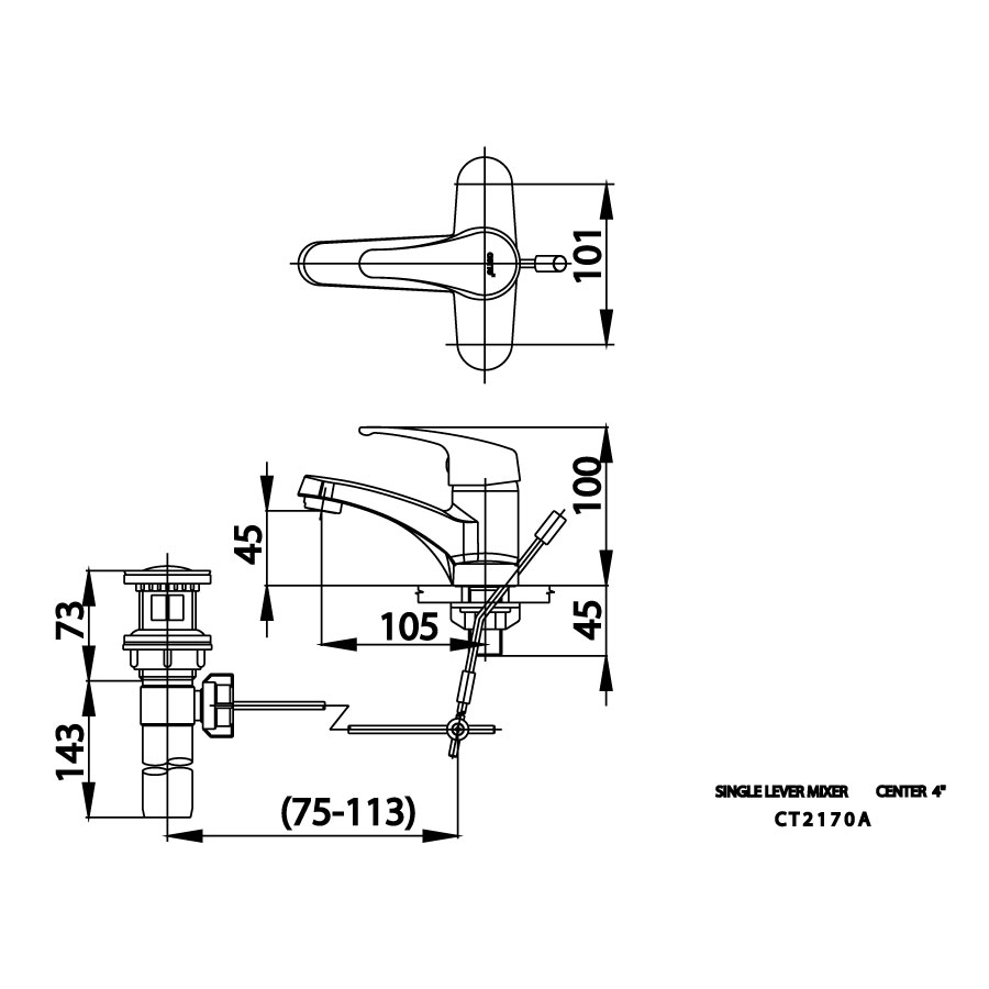 Vòi chậu lavabo COTTO CT2170A nóng lạnh 3 lỗ Arona - 2