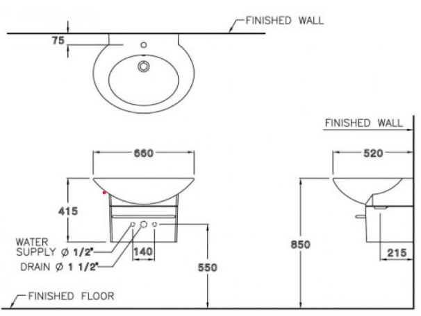 Chậu lavabo treo tường COTTO SC01027 Charisma