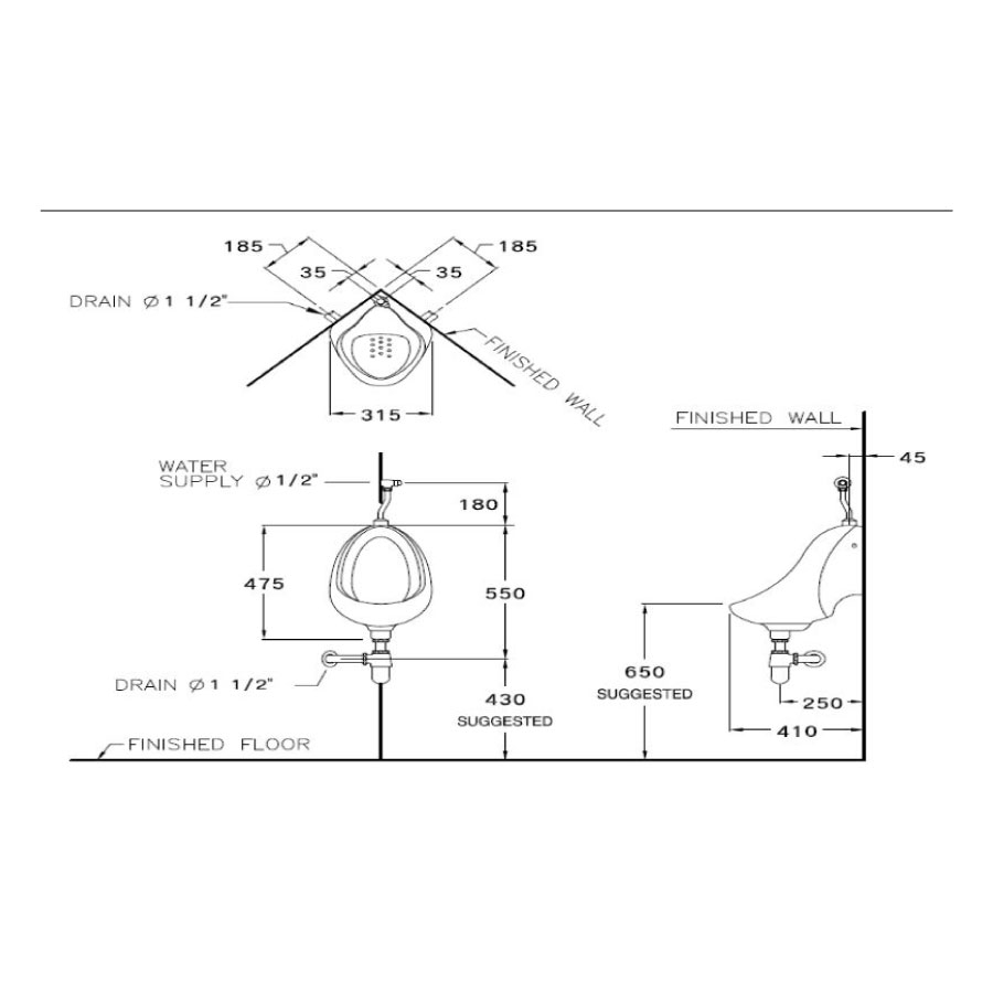 Bồn tiểu nam COTTO C305 treo tường Angle (gắn góc) - 2