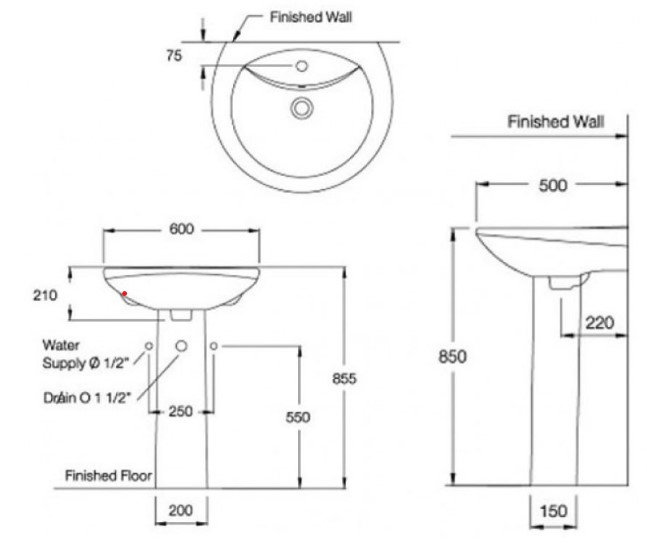 Chậu lavabo treo tường COTTO C0107/C411 chân đài Alice