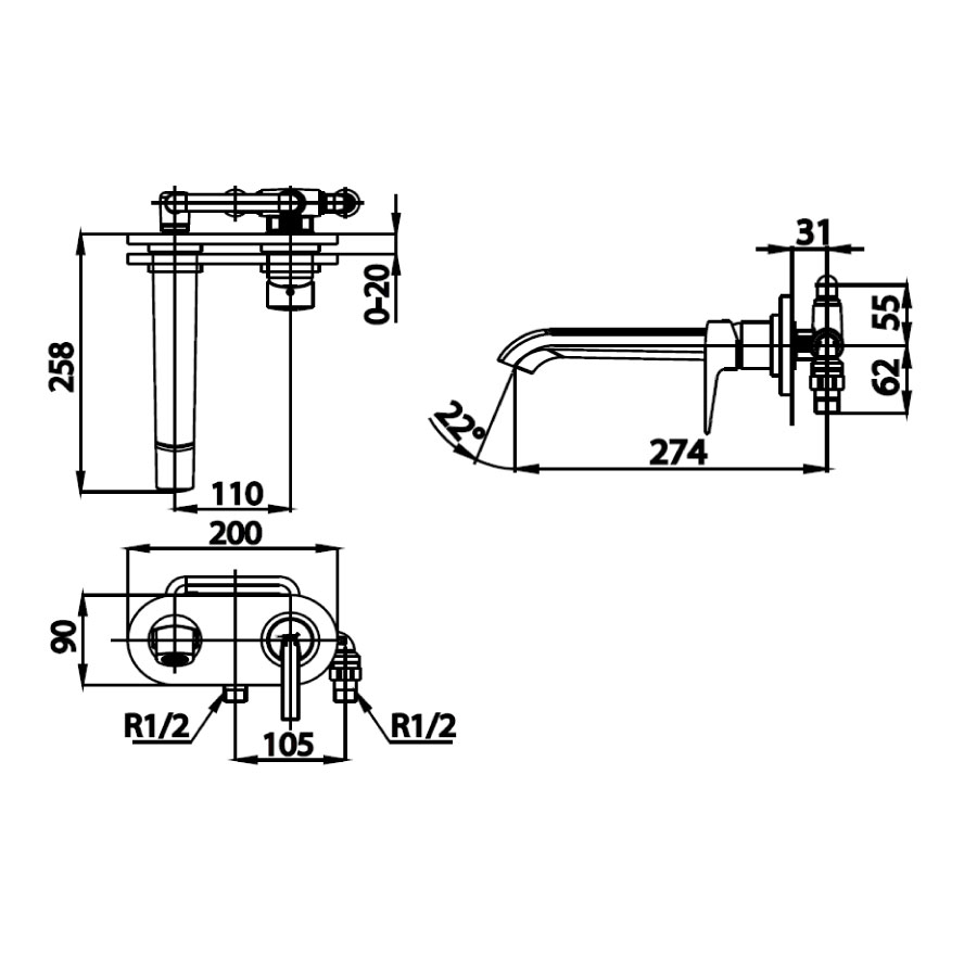 Vòi chậu lavabo COTTO CT2263A nóng lạnh gắn tường Linio