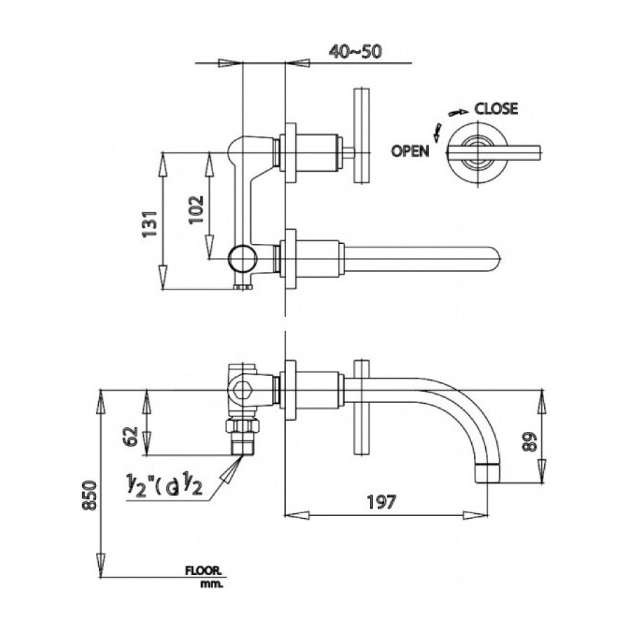 Vòi chậu lavabo COTTO CT105C20 lạnh gắn tường Cross - 2