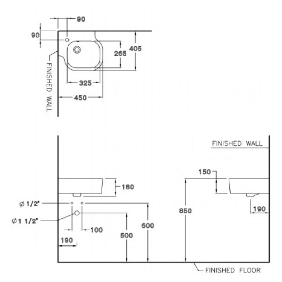 Chậu lavabo treo tường đặt góc COTTO C04017 Space-Corner