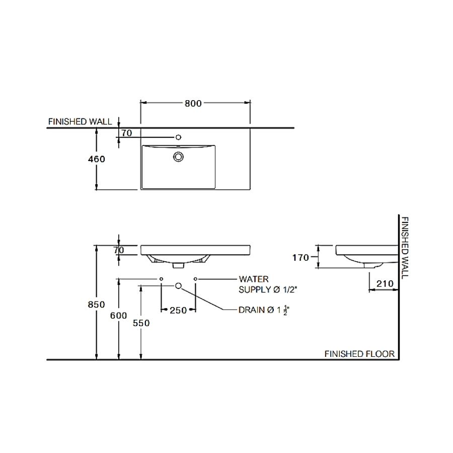 Chậu lavabo treo tường COTTO C00647 Soulnice - 2