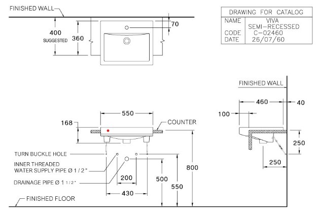 Chậu lavabo treo tường COTTO C02460 Viva