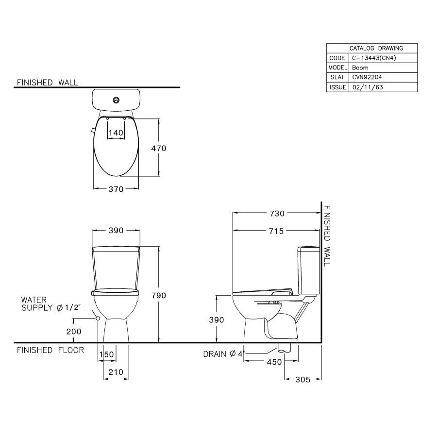 Bồn cầu 2 khối COTTO C13444(CN4) nắp rửa cơ CVN92204 Boom