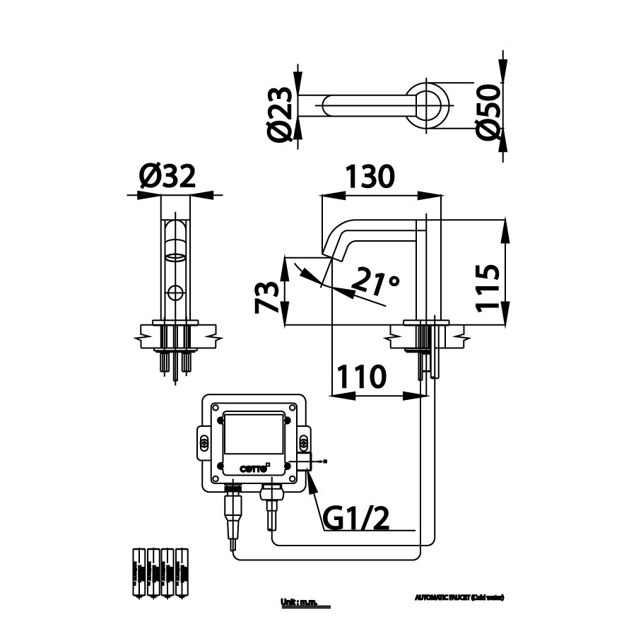 Vòi chậu lavabo COTTO CT4923DC cảm ứng lạnh (dùng pin)