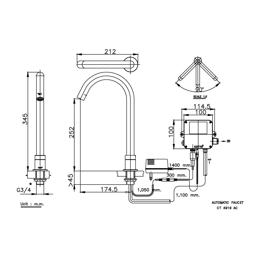 Vòi chậu lavabo COTTO CT4919AC / CT4919DC cảm ứng nước lạnh thân cao - 2